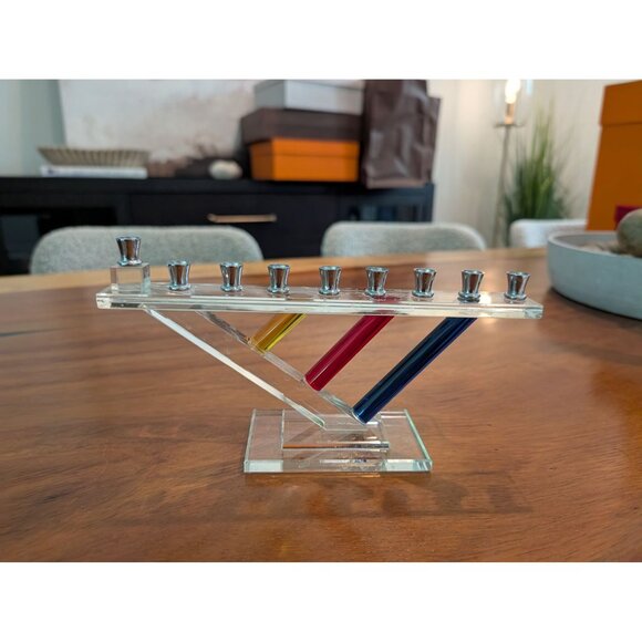 Modernist Abstract Lucite Vintage Menorah Judaica Hanukkah - Picture 9 of 11